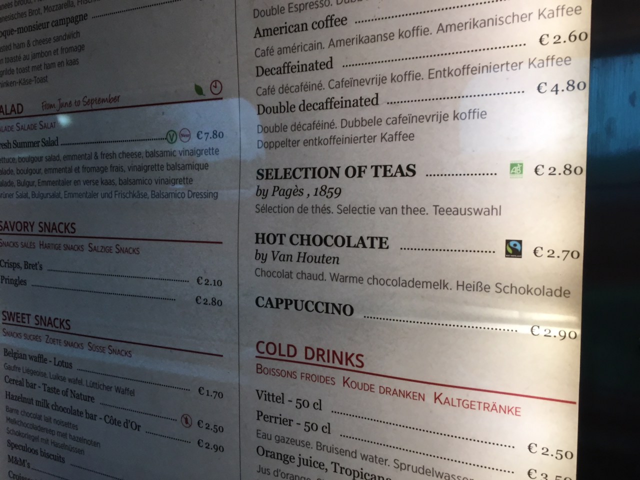 Thalys Welcome Bar Drink Menu