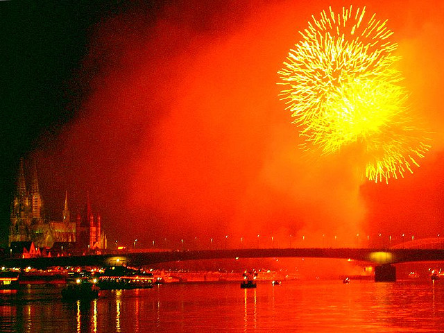 Fireworks above the Rhine River, Cologne