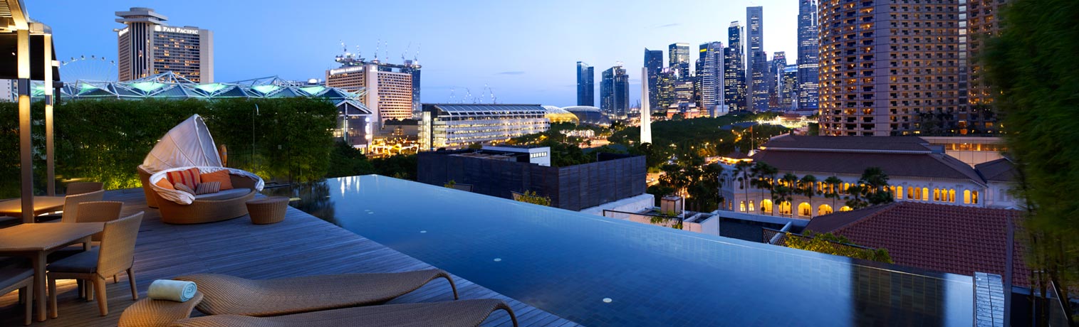 View from the Infinity pool at the Naumi Hotel, Singapore