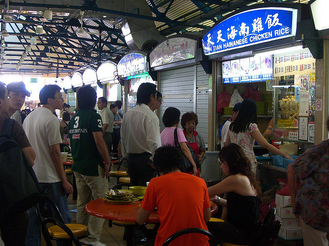 A line at the famous Tian Tian Stall chicken rice stall, Singapore