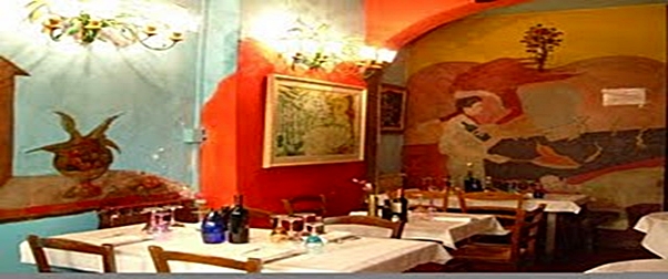 Colorful murals at Il Garga Trattoria, Florence