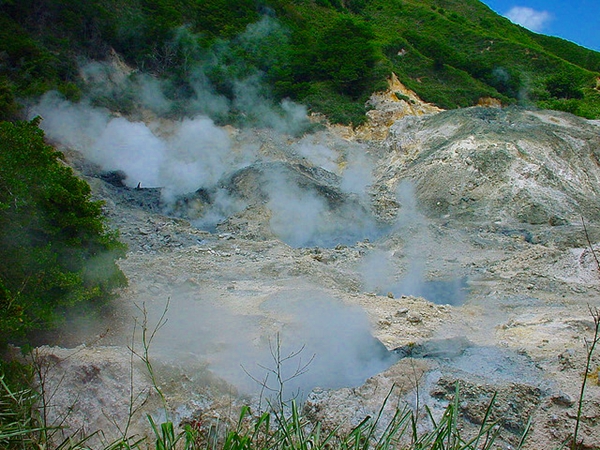 Steam from volcano, St. Lucia with kids