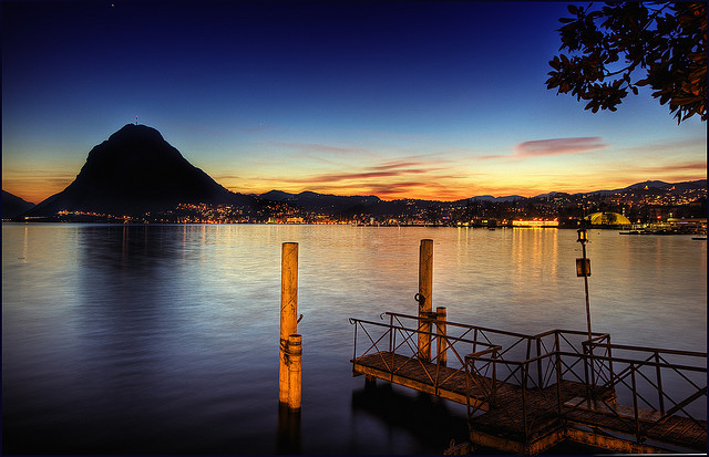 Dusk falls on Lake Lugano