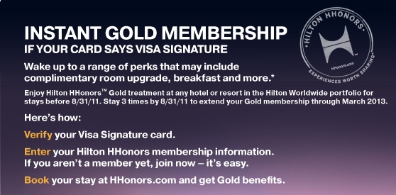Hilton HHonors Gold status using Visa Signature credit card