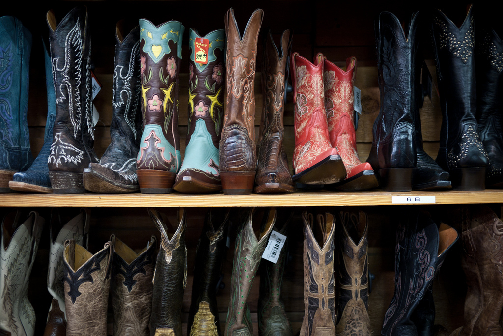 The merchandise at Allen's Boots, Austin