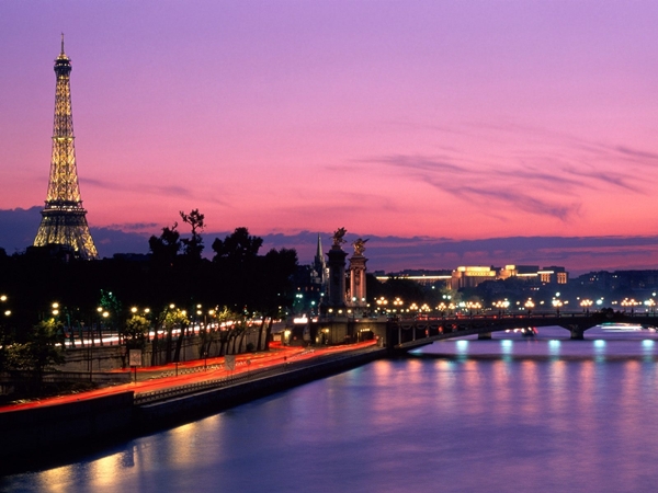 Paris and Eiffel Tower at Dusk