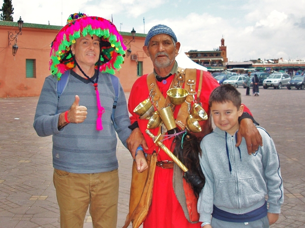 With a Water Seller at the Djemaa el-Fna, Marrakech with Kids