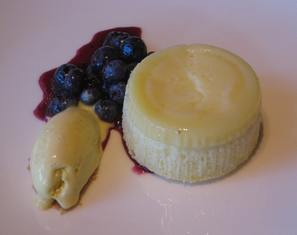 Lemon Steamed Pudding with Blueberries and Lemon Verbena Ice Cream, Riverpark NYC