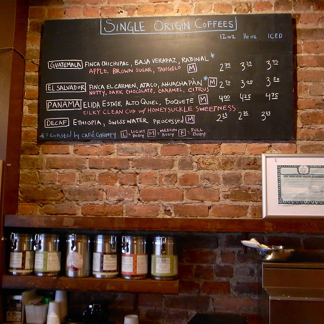 The coffee board, Cafe Grumpy, Brooklyn