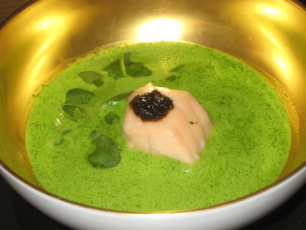 Watercress Wasabi Soup with Salmon and Algae, Le Cinq, Four Seasons Paris