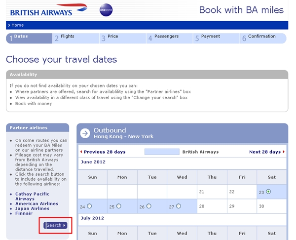 How to include Partners in British Airways Award Search