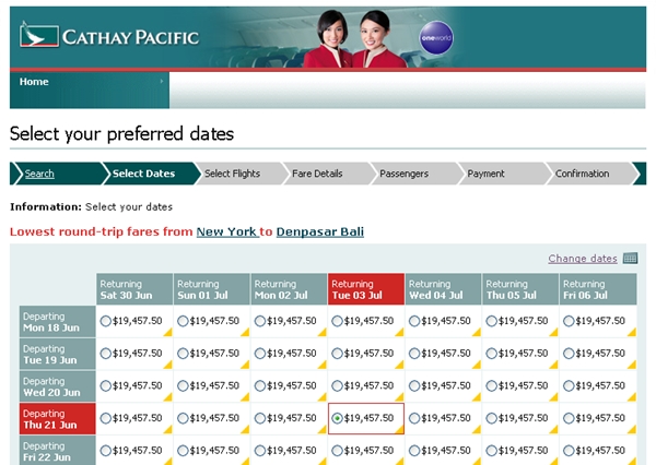 Cathay Pacific First Class NYC-Bali is almost $20K