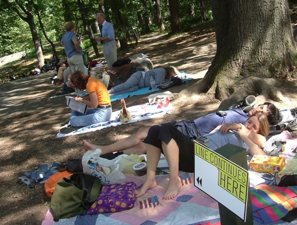 New Yorkers waiting in line for Shakespeare in the Park tickets