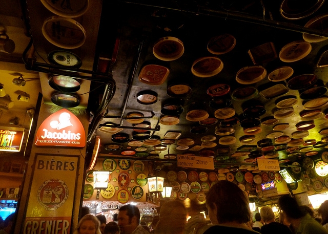 Beer Trays on the Ceiling at Delirium Cafe, Brussels