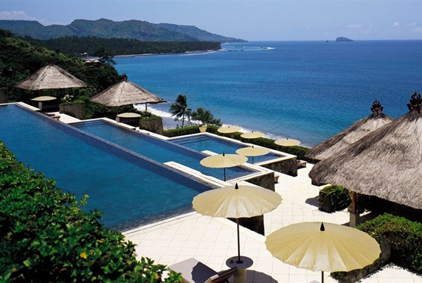 Tiered infinity pools at Amankila, East Bali