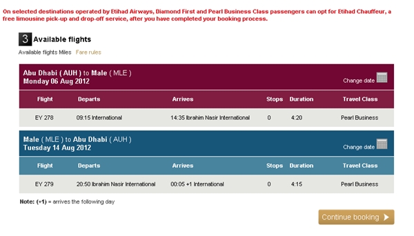 Use AA Miles for Etihad First Class Abu Dhabi-Male Maldives