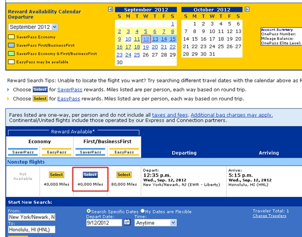 How to Book A Business Class Award Ticket to Hawaii-Continental SaverPass BusinessFirst