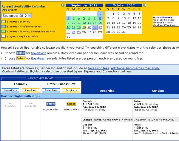 How to Book A Business Class Award Ticket to Hawaii-Continental HNL-EWR Availability