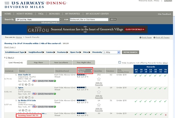 Frequent Flyer Dining Programs and Bonuses-US Airways Dividend Miles Dining