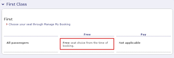 British Airways Assigned Seating Fees-First Class
