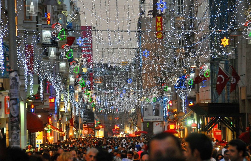 Holiday lights above Istiklal Street, Istanbul