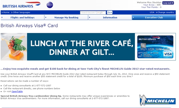 British Airways Visa Offers $100 Off 2 NYC Michelin Restaurants...Again