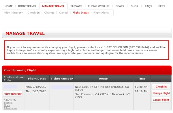 Virgin America Website Problems-Unable to Upgrade Online
