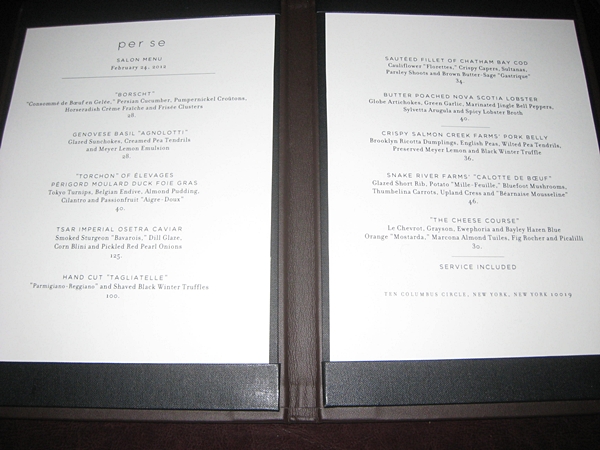 Per Se NYC Restaurant Review-Salon Menu