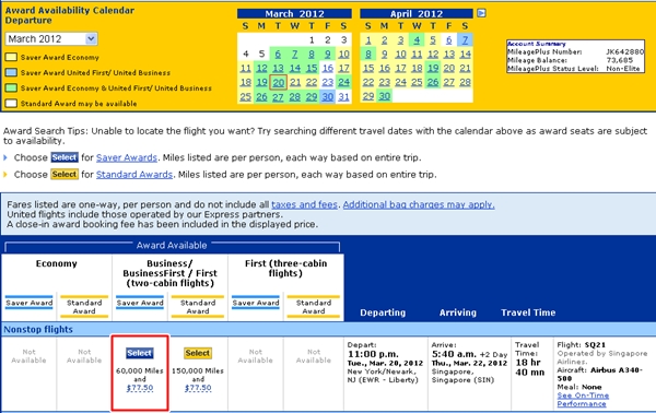 Singapore Airlines Business Class Awards Bookable Online at United