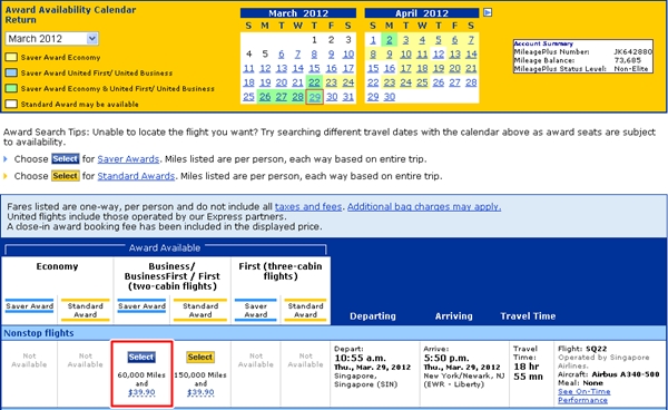 Singapore Airlines Business Class Awards Bookable on United