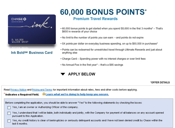 Chase Ink Bold 60000 Bonus Points Offer