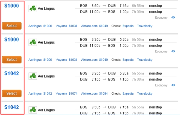 Aer Lingus Award Chart