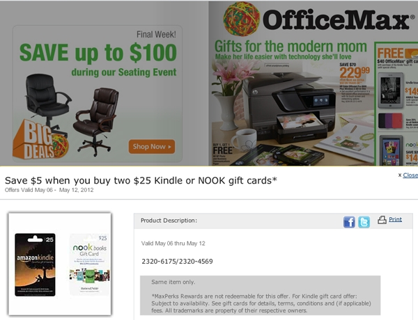 5x Points for All Amazon Spend and 10% Off Amazon Gift Cards at OfficeMax