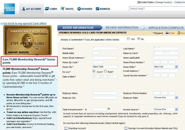 75000 Bonus Points for AMEX Premier Rewards Gold Card