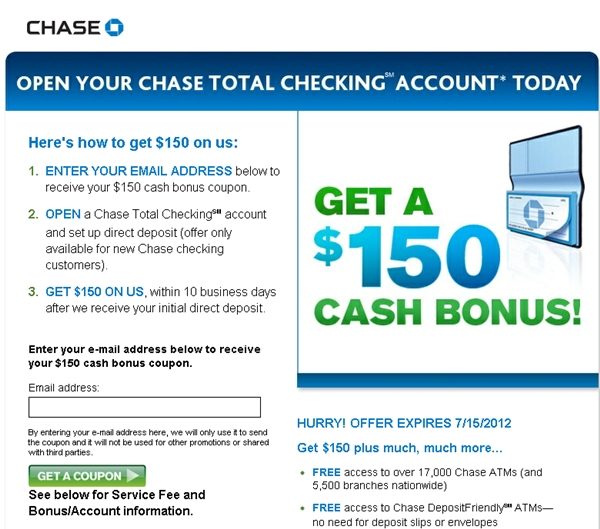 Chase Freedom Rewards: Chase Checking Account $150 Bonus