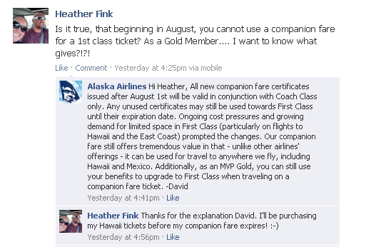 Alaska Visa Companion Ticket: No First Class from August 1