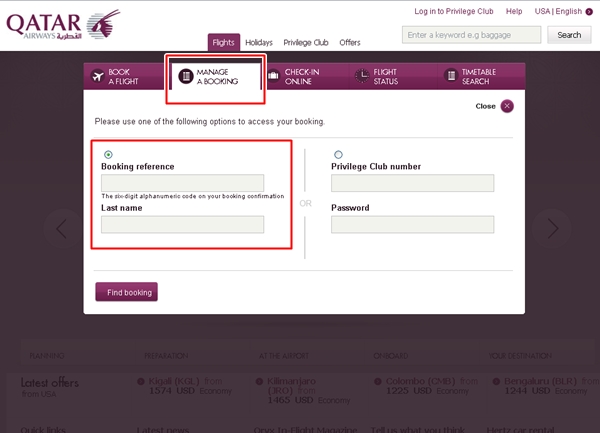 Qatar Seat Selection - Manage a Booking