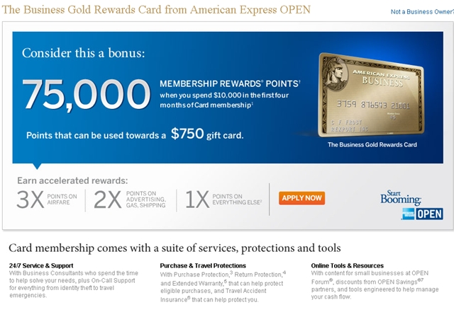 AMEX Business Gold Rewards Card 75000 Bonus Points