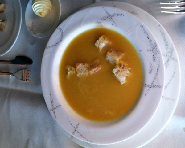 Cathay Pacific First Class Review - Butternut Squash Soup