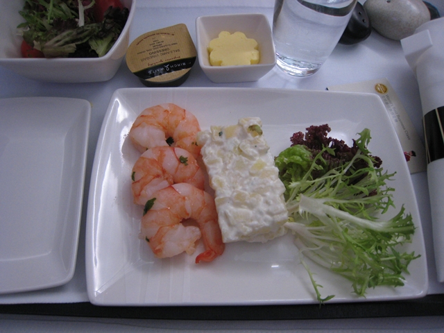 Cathay Pacific Business Class Review 747-400 to Bali-Prawn Appetizer