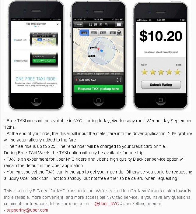 Uber NYC Free Taxi Week