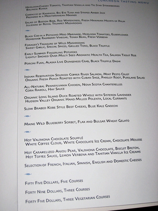 Bouley, NYC Restaurant Review - Menu