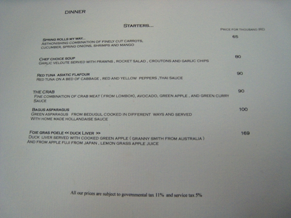 Indiana Kenanga Restaurant Menu - Starters