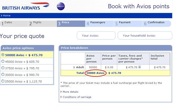 British Airways Business Class Award Booking