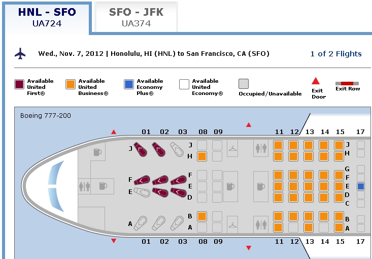 Flat Bed Seats to Hawaii: United First Class HNL-SFO