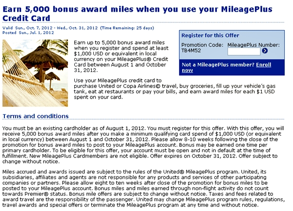 5000 United Bonus Award MileagePlus Miles Offer with $1000 Spend