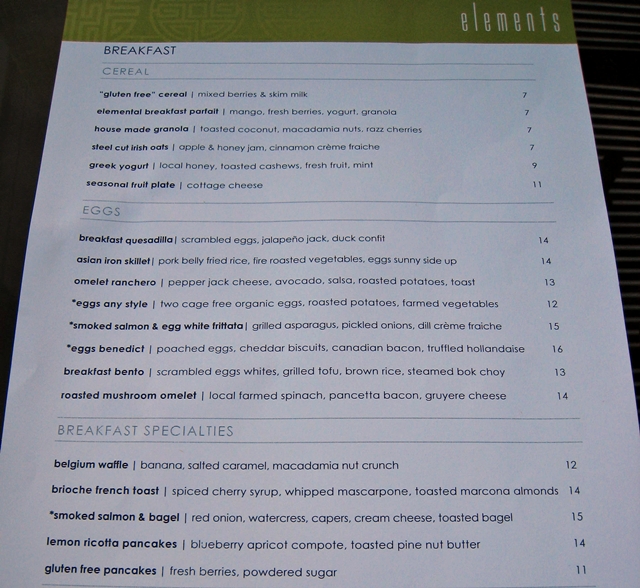 Elements Breakfast Menu - Sanctuary Camelback Mountain Review