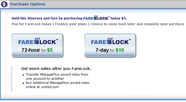 United FareLock Fee-Worth It or Use a Free Hold?