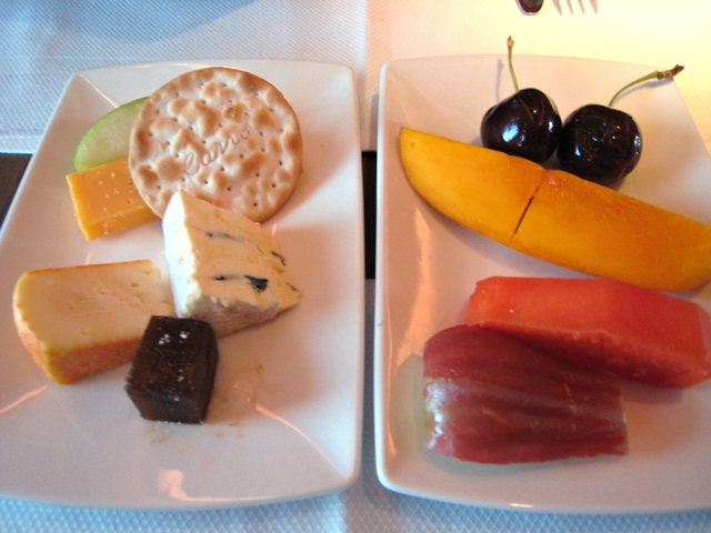 Cathay Pacific First Class Bali to Hong Kong Review - Cheese Plate and Fruit