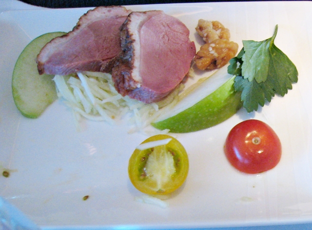 Cathay Pacific First Class Bali to Hong Kong Review - Smoked Duck Appetizer